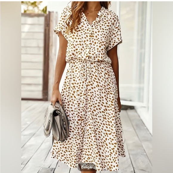 Leopard Dot Print Drawstring Waist Dress Size XXXL - Picture 1 of 7